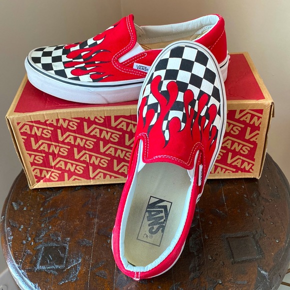 Vans Shoes - Vans Checkerboard Flame Slip On Canvas Skateboard Sneakers Size 7.5 Women 6 Men